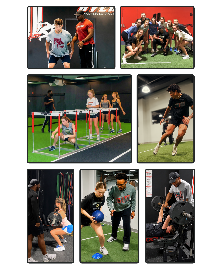 Overdrive coaches working with athletes across speed, strength, movement, and team training.